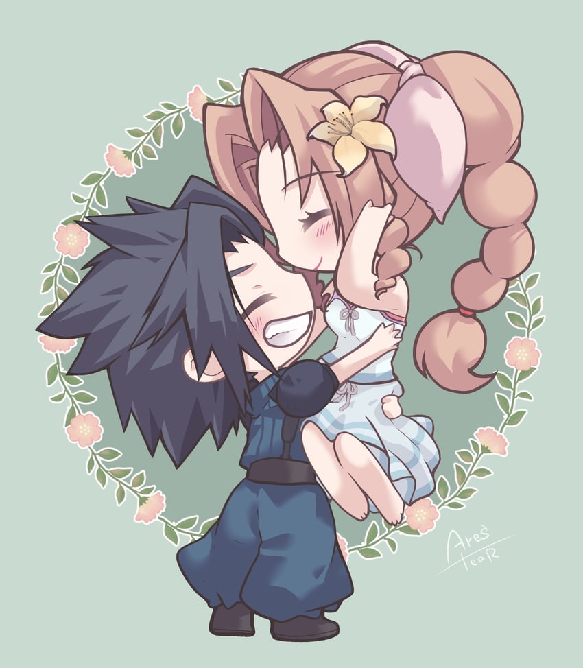 aerith gainsborough and zack fair (final fantasy and 2 more) drawn by arestear0701