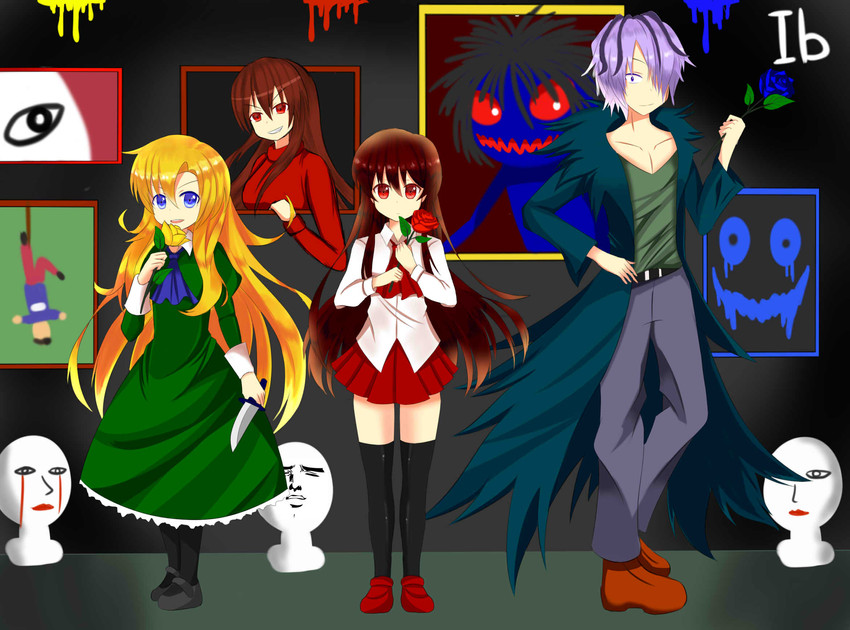 ib, mary, garry, doll, and lady in red (ib and 1 more) drawn by asusilver_(artist)