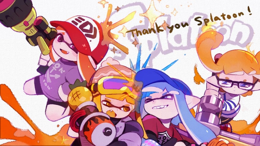 inkling player character and inkling girl (splatoon and 1 more) drawn by yknsugar