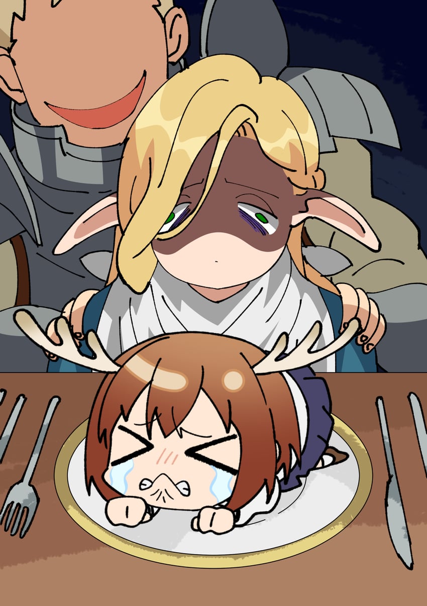 marcille donato, laios touden, and shikanoko noko (dungeon meshi and 1 more) drawn by joyoekaki