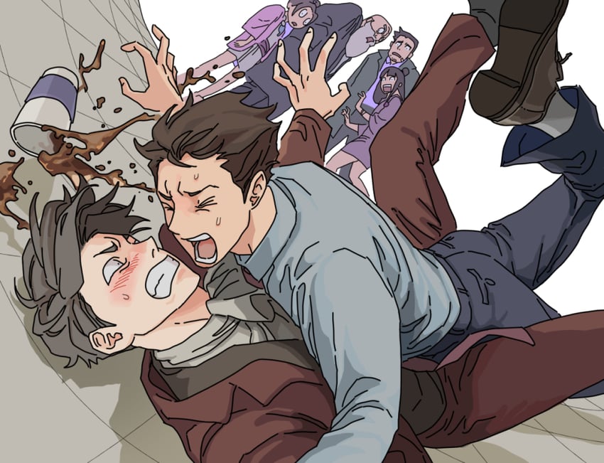 phoenix wright, miles edgeworth, maya fey, dick gumshoe, pearl fey, and 1 more (ace attorney) drawn by jibog1043588