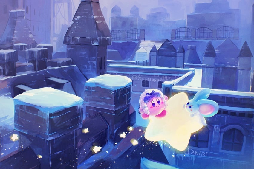 kirby, elfilin, ice kirby, and frosty ice kirby (kirby and 1 more) drawn by suyasuyabi