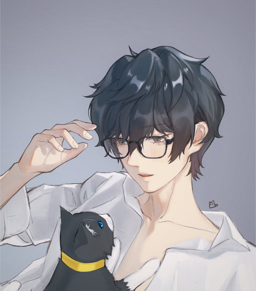 amamiya ren and morgana (persona and 1 more) drawn by liw