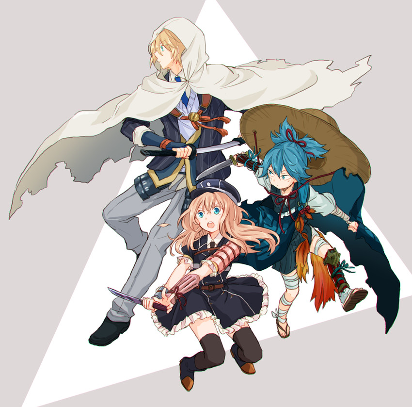 midare toushirou, sayo samonji, and yamanbagiri kunihiro (touken ranbu) drawn by wachiko