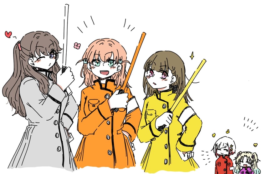 hinoshita kaho, fujishima megumi, yugiri tsuzuri, osawa rurino, and kachimachi kosuzu (love live! and 2 more) drawn by raon_515