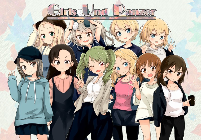 nishizumi miho, darjeeling, nishizumi maho, anchovy, kay, and 6 more (girls und panzer) drawn by barashiya