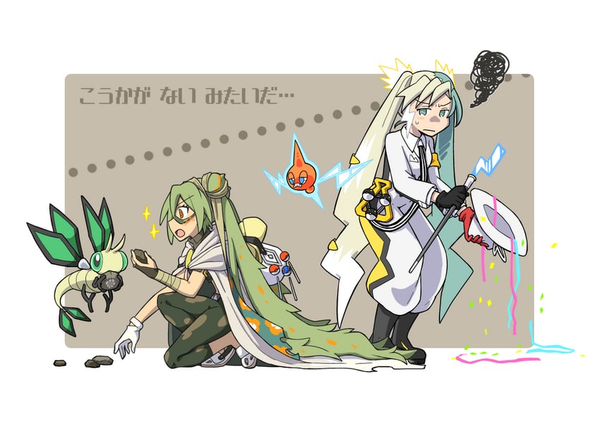 hatsune miku, rotom, ground miku, vibrava, and electric miku (pokemon and 2 more) drawn by kokorori-p
