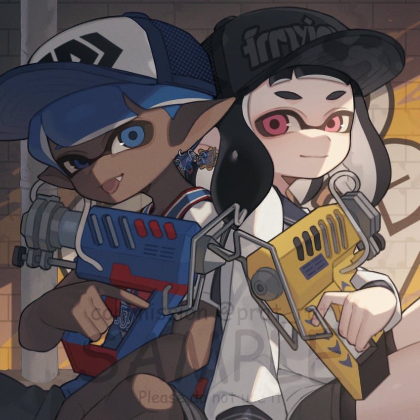 inkling player character, inkling girl, and inkling boy (splatoon) drawn by prat_rat