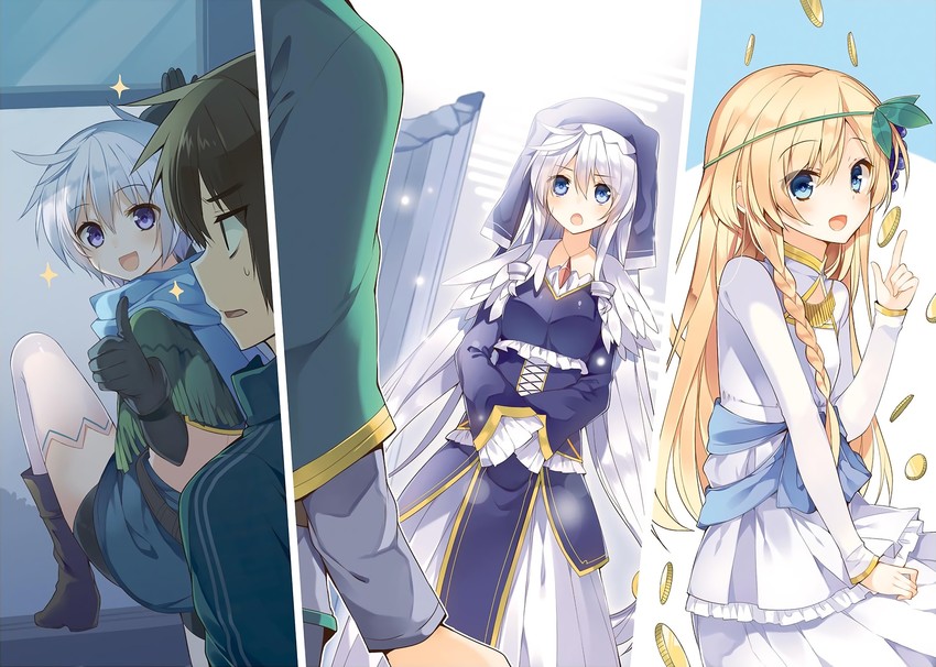 satou kazuma, iris, chris, and eris (kono subarashii sekai ni shukufuku wo!) drawn by mishima_kurone