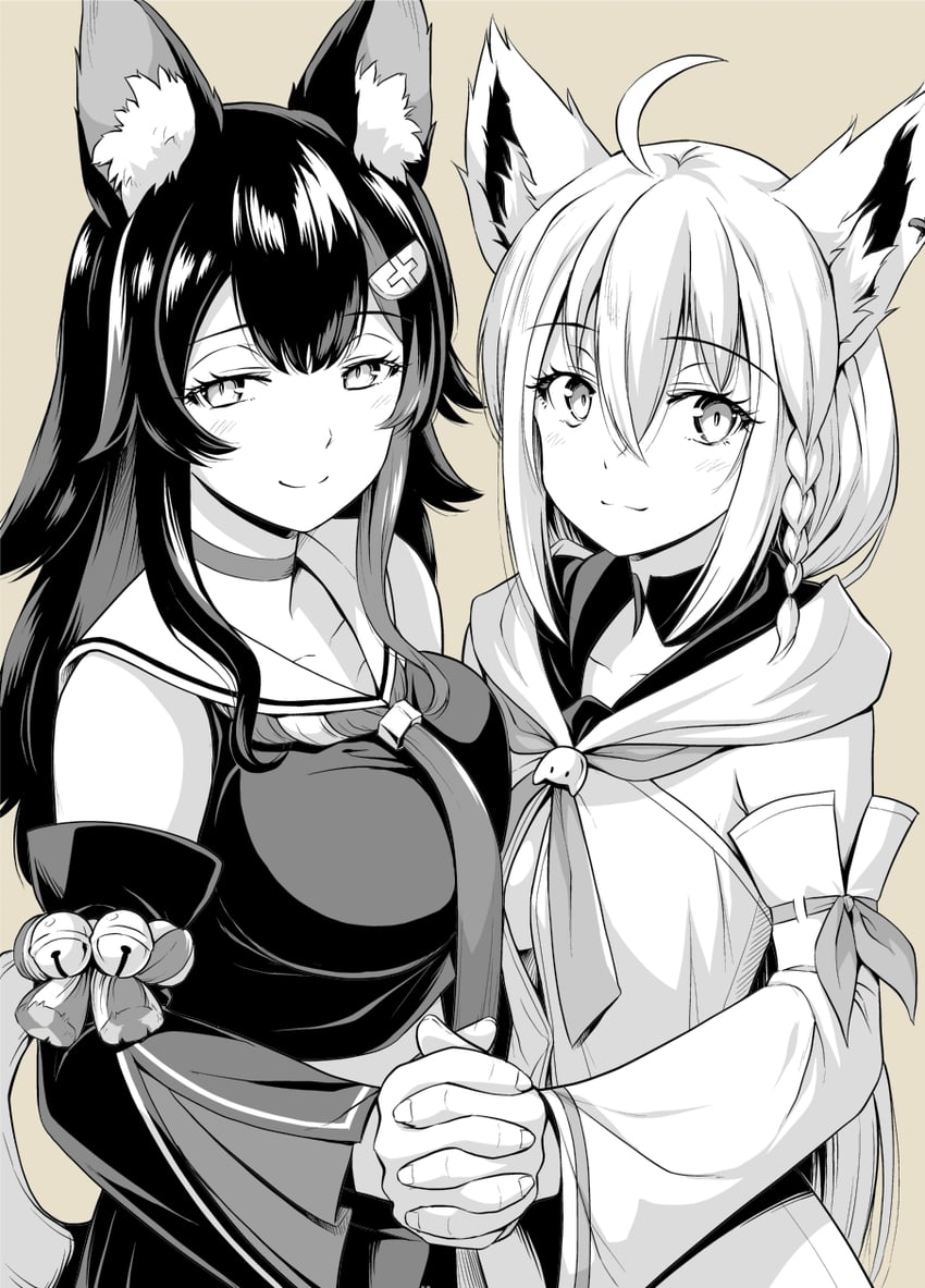 shirakami fubuki and ookami mio (hololive) drawn by noise_(tsuzuki)