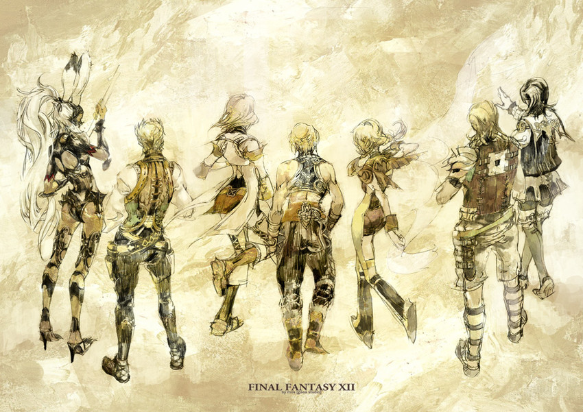 fran, penelo, ashelia b'nargin dalmasca, vaan, balthier, and 2 more (final fantasy and 1 more) drawn by mos
