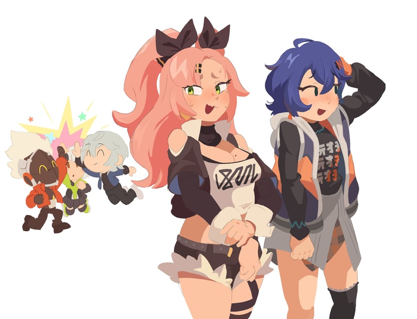 belle, wise, nicole demara, anby demara, and billy kid (zenless zone zero) drawn by mangedugruau
