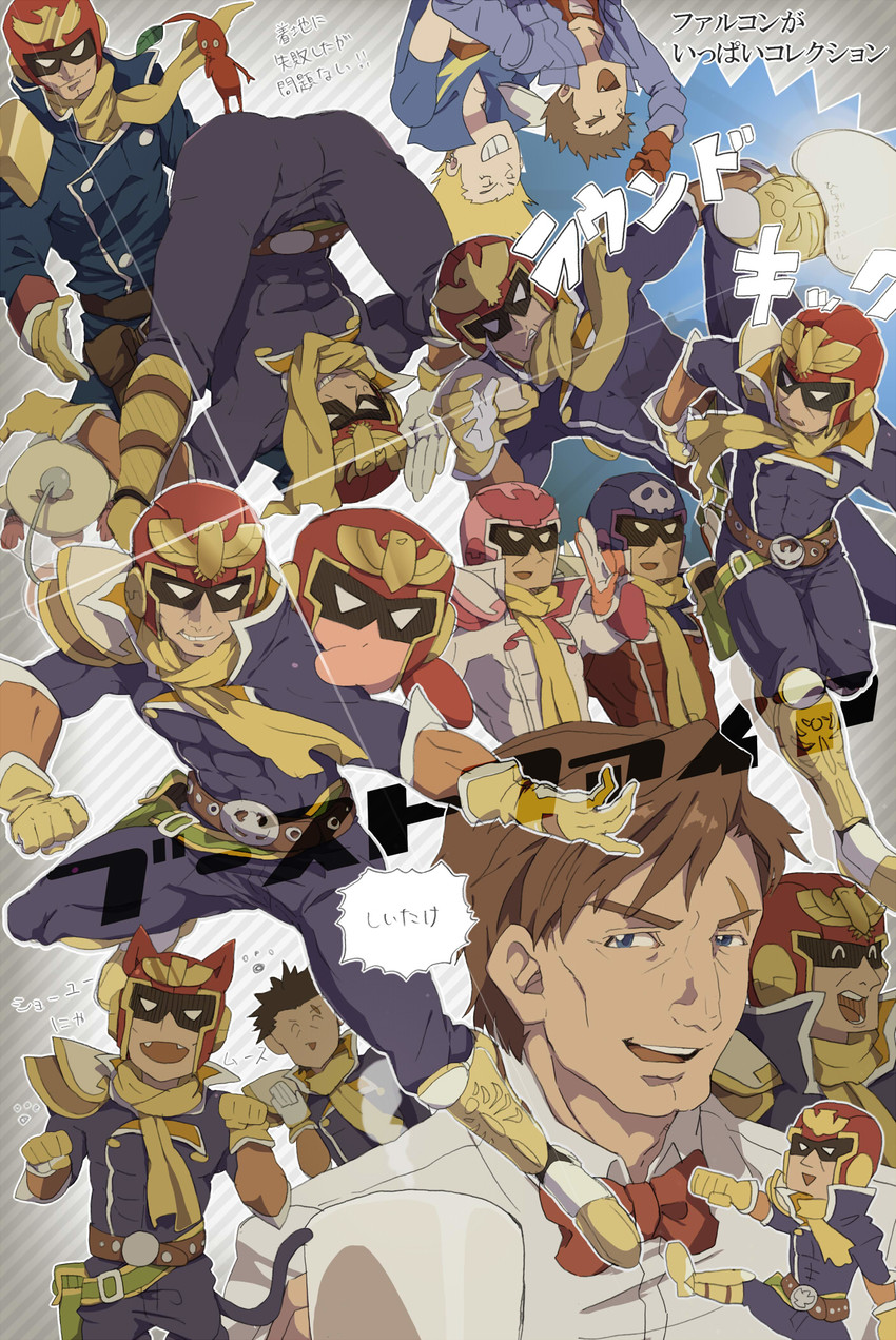 kirby, red pikmin, olimar, captain falcon, and ryu suzaku (kirby and 4 more) drawn by gabu_kichi