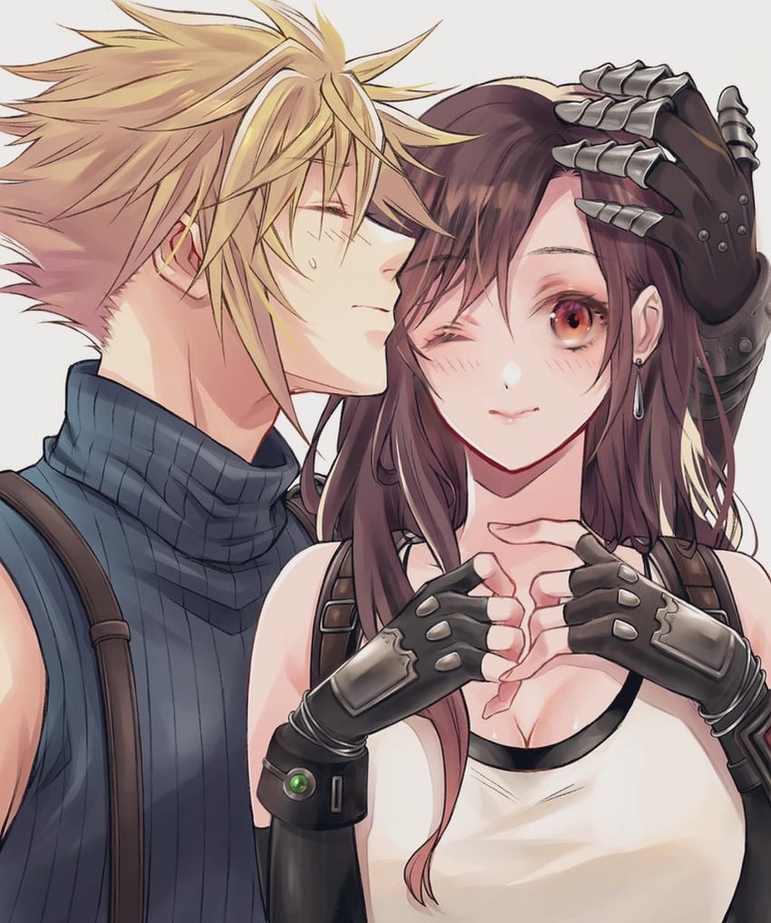 tifa lockhart and cloud strife (final fantasy and 2 more) drawn by quichi_91