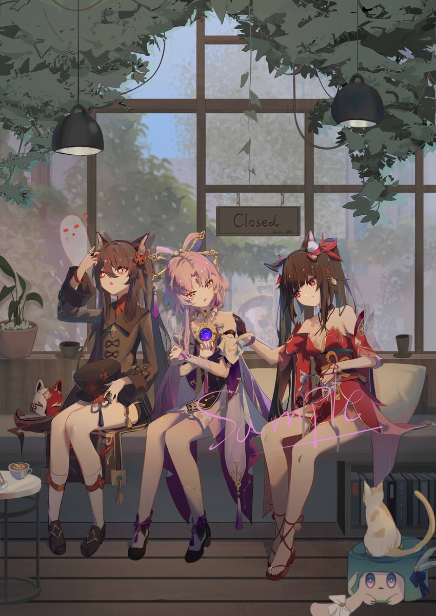 hu tao, boo tao, sparkle, and fu xuan (genshin impact and 3 more) drawn by qixia