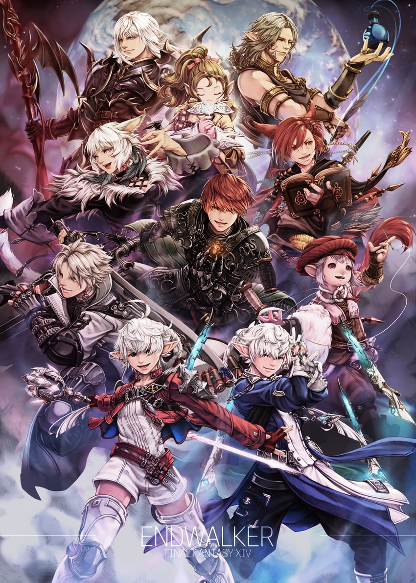 warrior of light, y'shtola rhul, g'raha tia, alisaie leveilleur, red mage, and 10 more (final fantasy and 1 more) drawn by mihira_(tainosugatayaki)