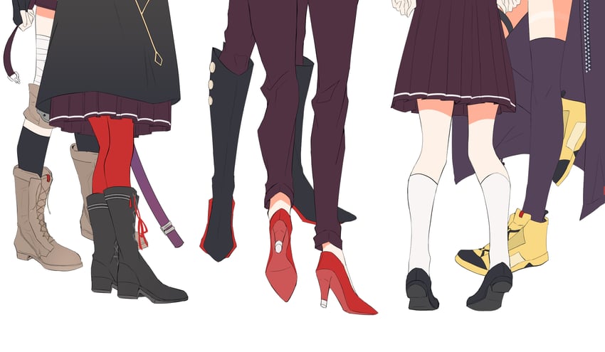 natsume inori, yanagi mion, hanamura shiki, maruyama kanata, matsuoka chiroru, and 1 more (heaven burns red) drawn by hiramatu_31