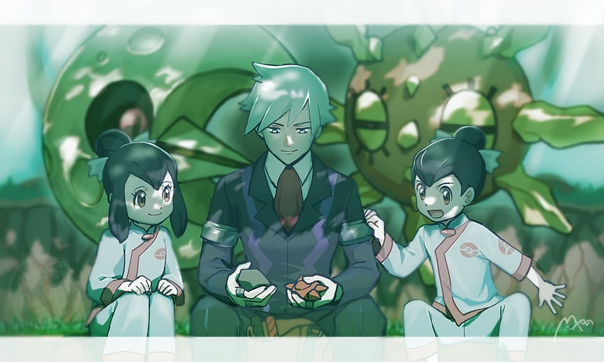steven stone, lunatone, solrock, liza, and tate (pokemon and 1 more) drawn by hyano9119