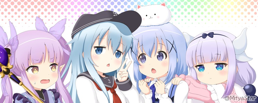 hibiki, kafuu chino, kanna kamui, tippy, and kyoka (kantai collection and 3 more) drawn by mitya