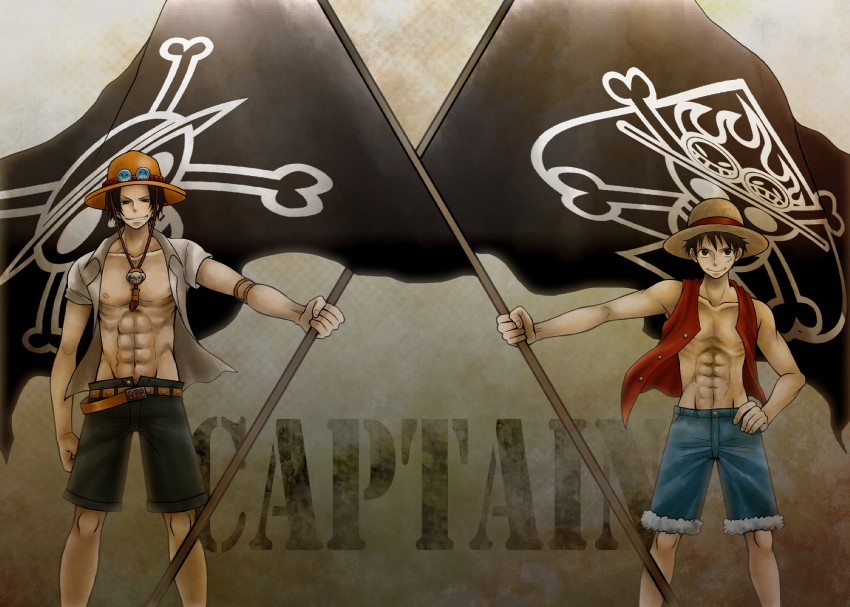 monkey d. luffy and portgas d. ace (one piece) drawn by honey_bunny