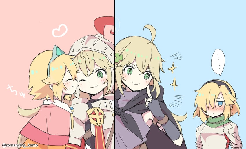 female knight, little princess, future princess, and future knight (guardian tales) drawn by enari