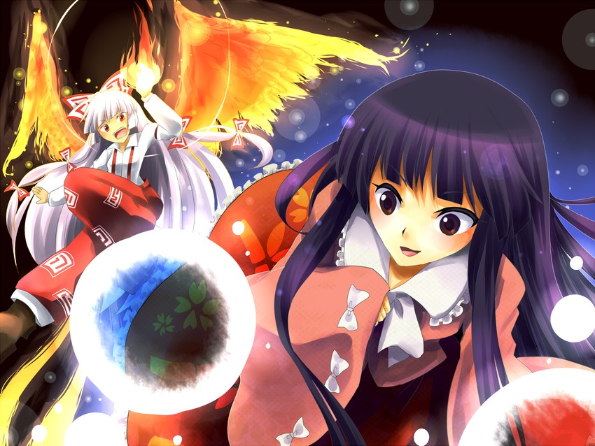 fujiwara no mokou and houraisan kaguya (touhou) drawn by pakuchii