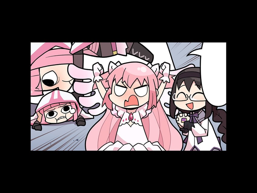 akemi homura, kaname madoka, ultimate madoka, and tamaki iroha (mahou shoujo madoka magica and 1 more) drawn by papa_(shimeguru)