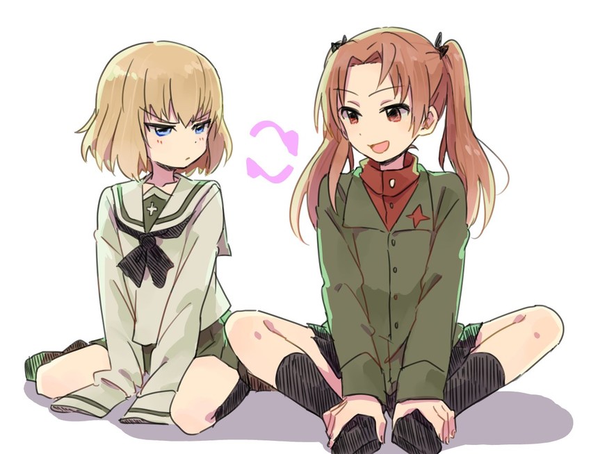 katyusha and kadotani anzu (girls und panzer) drawn by musshu_(omu001)