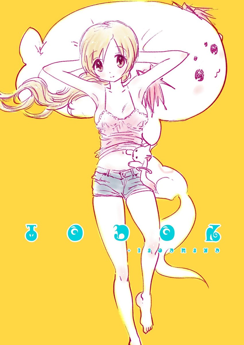 tomoe mami, kyubey, and gomadoka (mahou shoujo madoka magica) drawn by yoshinogai