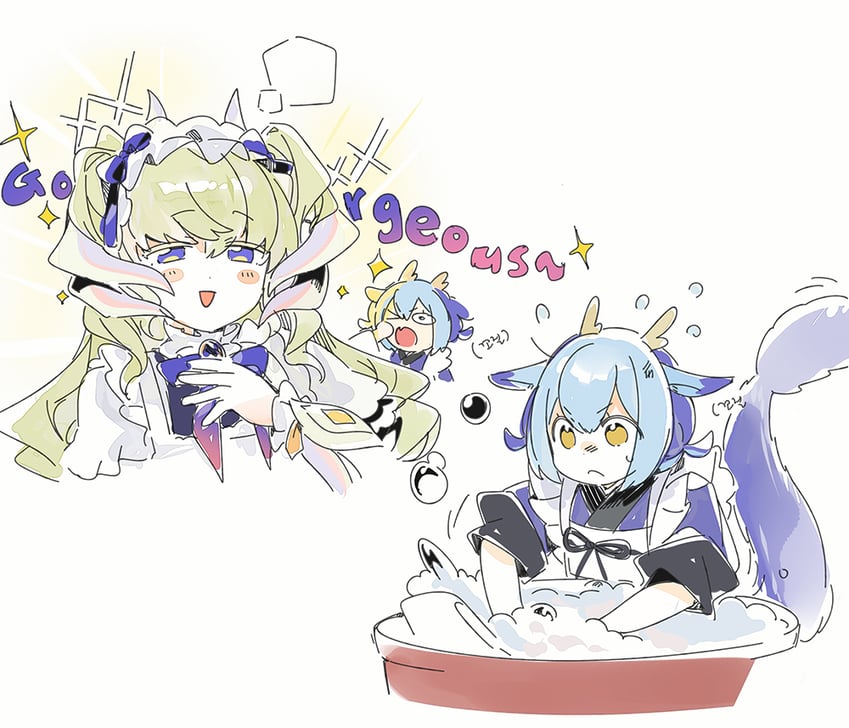 laundry dragonmaid and lady's dragonmaid (yu-gi-oh!) drawn by 3_ma_me
