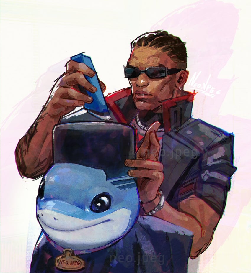 jeff the land shark and blade (marvel and 2 more) drawn by neo_jpeg
