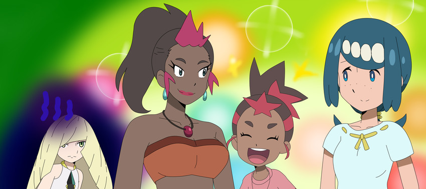 lusamine, lana's mother, mimo, and sima (pokemon and 1 more) drawn by familyjets