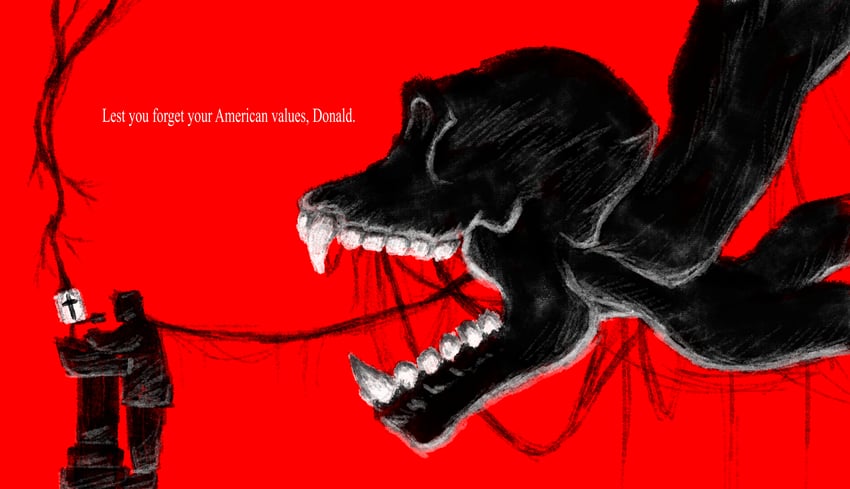 donald trump and debate demon (real life and 1 more) drawn by javinshki17000