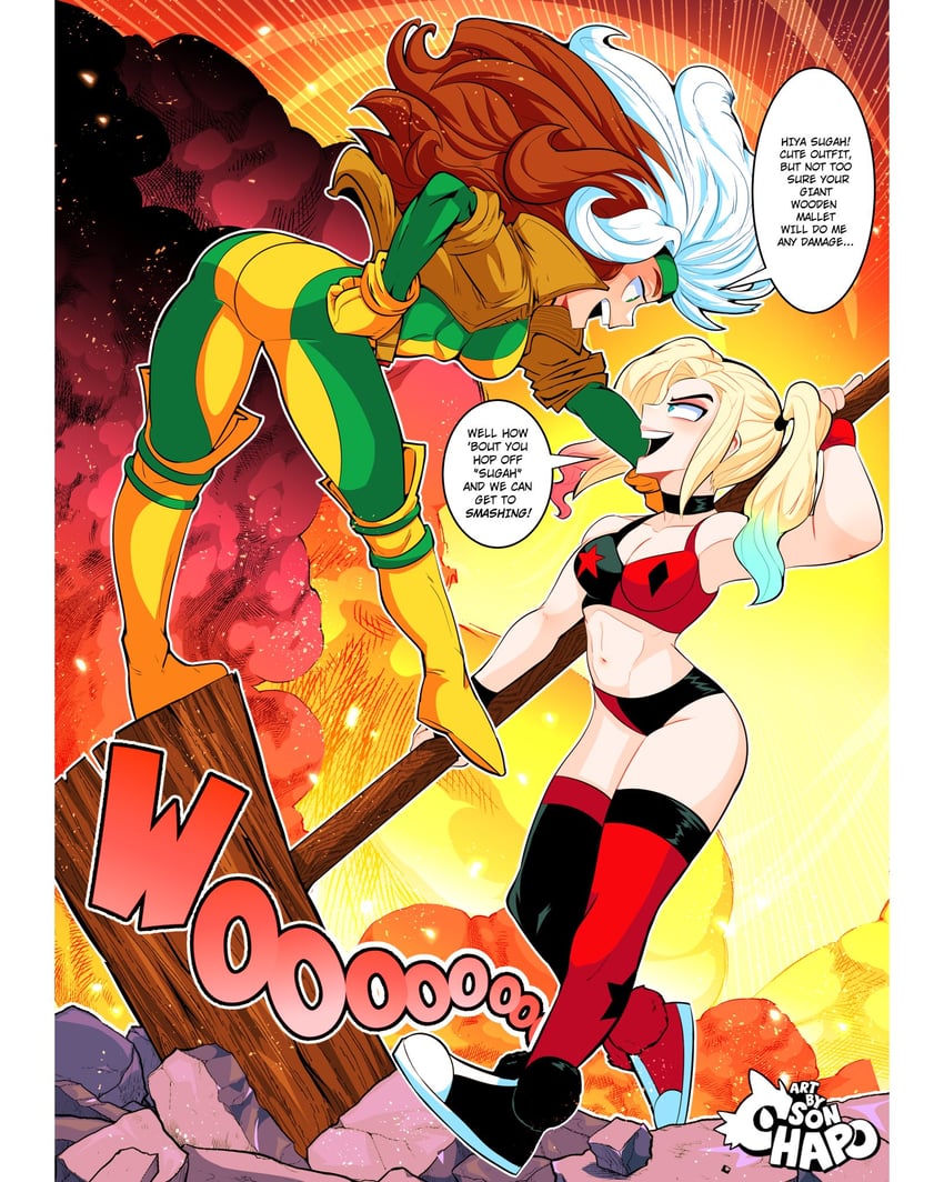 harley quinn and rogue (marvel and 3 more) drawn by sonchapo