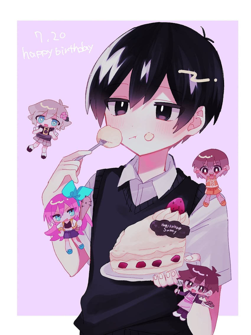 sunny, basil, aubrey, kel, and hero (omori) drawn by yuyuyu_m5