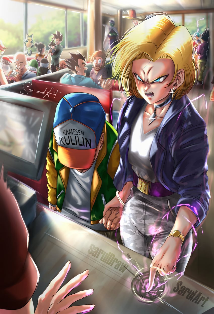 vegeta, android 18, bulma, son gohan, chi-chi, and 13 more (dragon ball and 1 more) drawn by sarulart