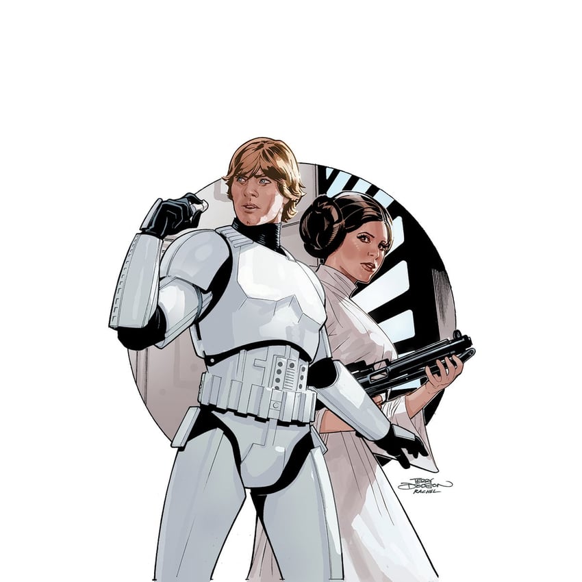 princess leia and luke skywalker (star wars and 1 more) drawn by rachel_dodson and terry_dodson