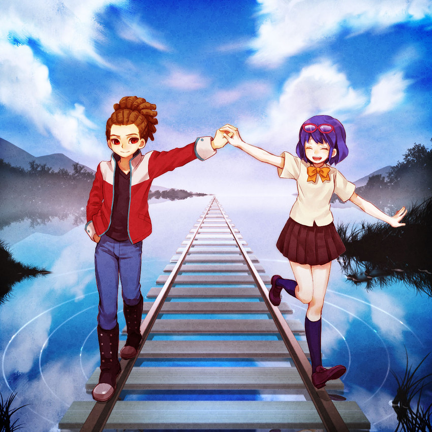 kidou yuuto and otonashi haruna (inazuma eleven) drawn by maca