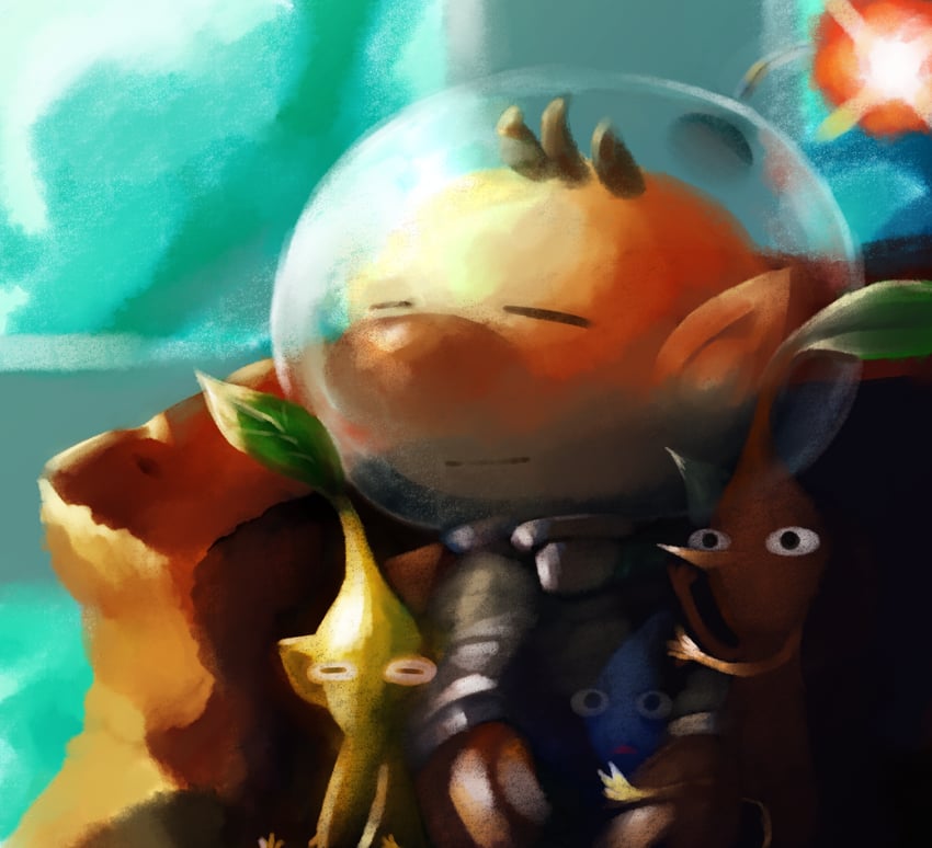 red pikmin, olimar, yellow pikmin, and blue pikmin (pikmin) drawn by iat-418