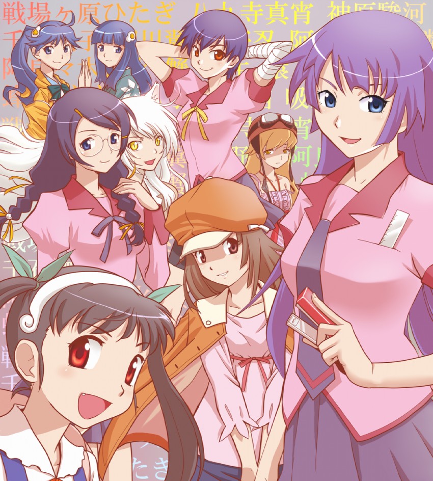 oshino shinobu, senjougahara hitagi, hanekawa tsubasa, sengoku nadeko, hachikuji mayoi, and 4 more (monogatari and 2 more) drawn by yusao