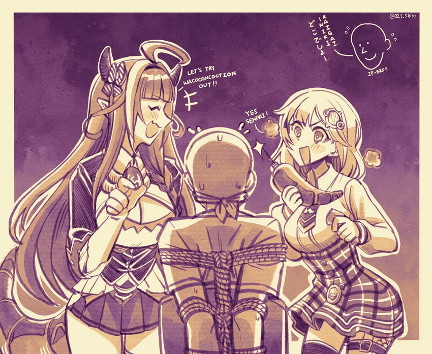 watson amelia, kiryu coco, and ryoushi chicken soup grass big chungus (hololive and 1 more) drawn by 021_shiro