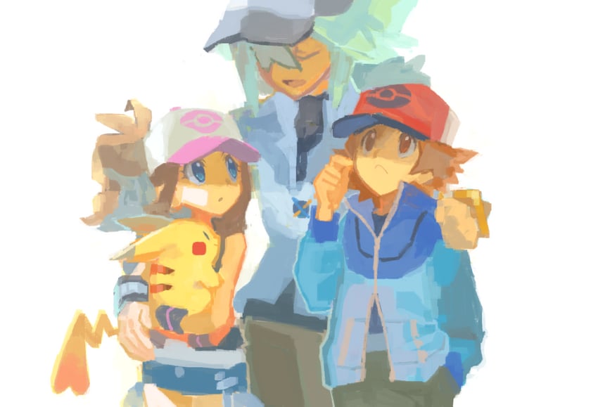 pikachu, hilda, hilbert, and n (pokemon and 1 more) drawn by nyagiratwist
