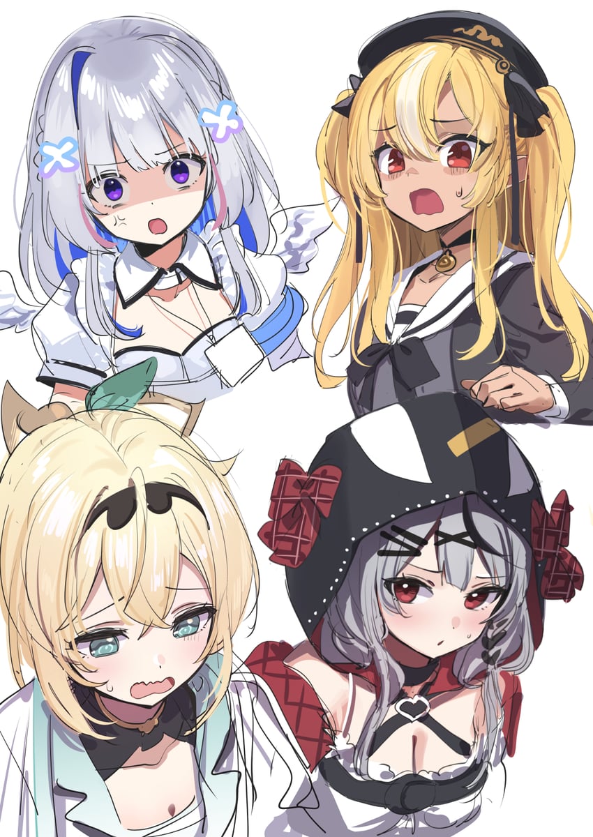 sakamata chloe, amane kanata, shiranui flare, and kazama iroha (hololive) drawn by deadnooodles