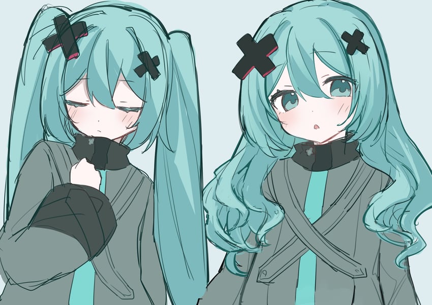 hatsune miku and batsu miku (vocaloid and 2 more) drawn by yukia_1128