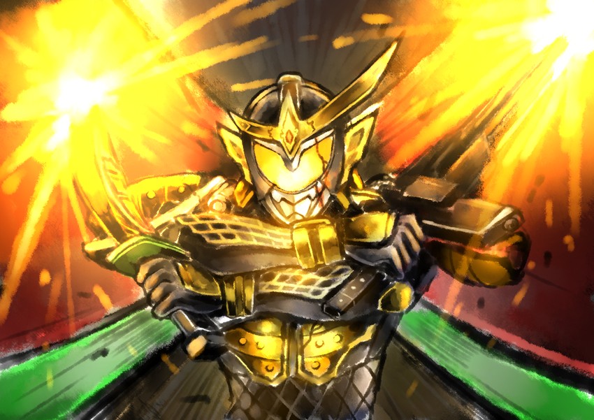 emiya shirou and kamen rider gaim (fate and 4 more) drawn by yusuki_(fukumen)