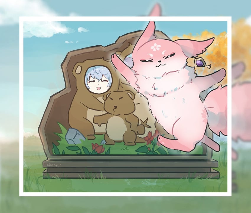 ganyu, yae miko, and keqing (genshin impact) drawn by xinzoruo