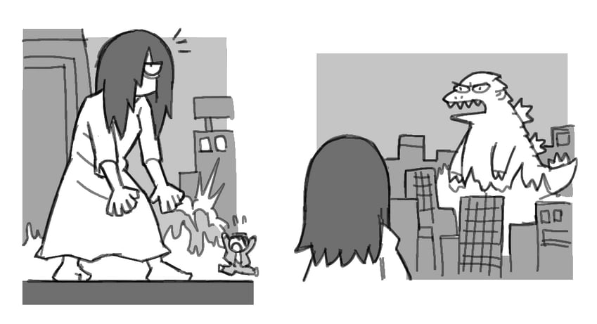 godzilla and yamamura sadako (godzilla and 1 more) drawn by ayyk92