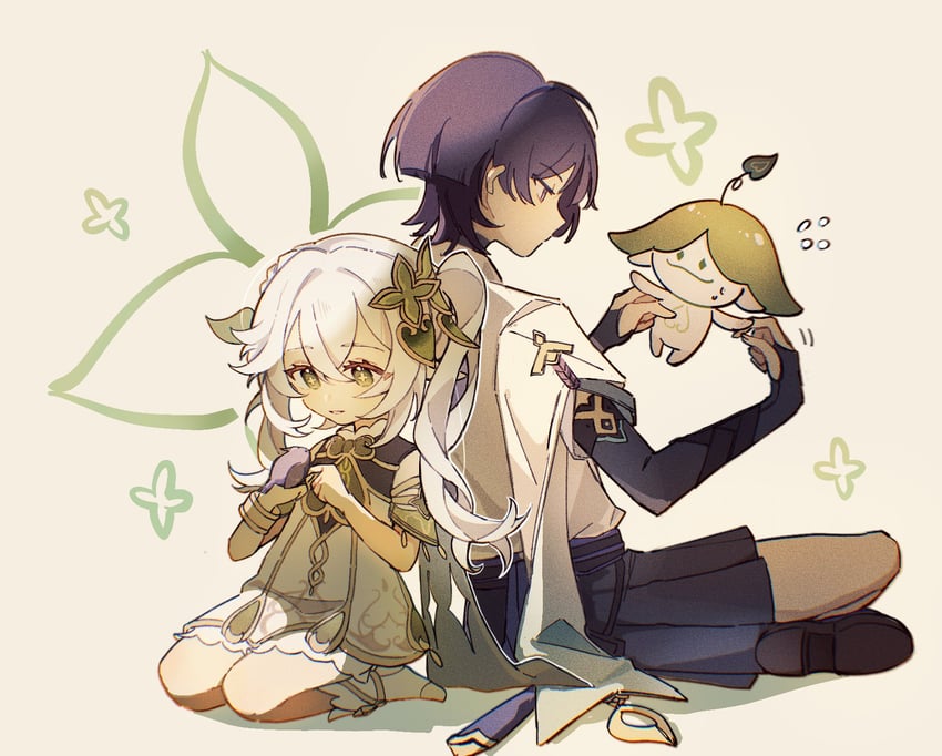 scaramouche, nahida, wanderer, and aranara (genshin impact) drawn by cici_(coco12724264)