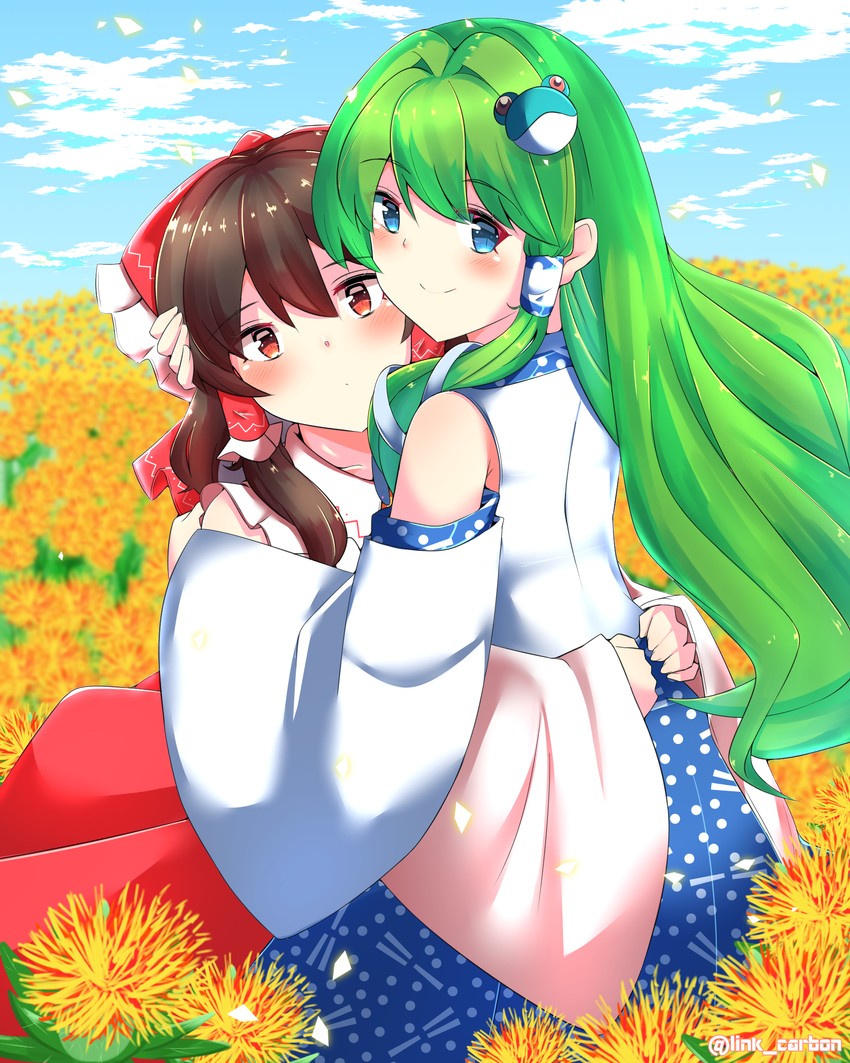 hakurei reimu and kochiya sanae (touhou) drawn by mokutan_(link_machine)
