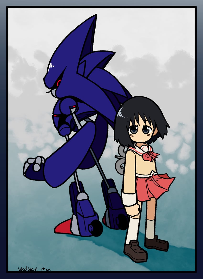 shinonome nano and mecha sonic mkii (sonic and 1 more) drawn by woolskullman